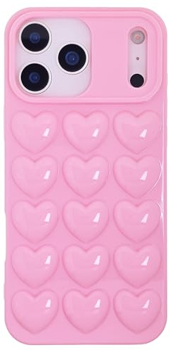 DMaos for iPhone 17 Case for Women, 3D Pop Bubble Heart Kawaii Gel Cover, Cute Girly for iPhone17 6.3 inch - Pink