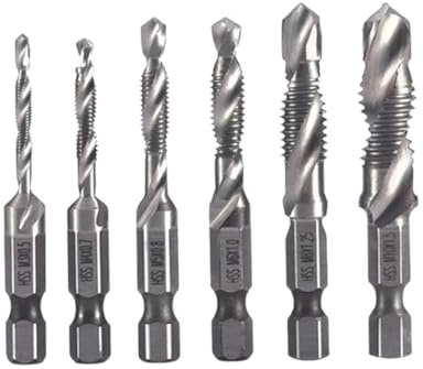 Neattidyly 3 in 1 Spiral Tap Hex Shank Drill Bit Set, M3/M4/M5/M6/M8/M10 Drill Bits High Speed Steel, Professional Thread Tap Drills Bits, for Quick Change Impact Driver (Silver,Short)