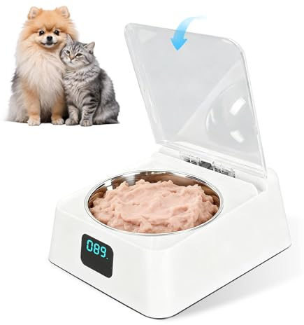 Nassfutterautomat für Katzen, Futterautomat Katze Nassfutter, Automatisch Futternapf mit Bewegungsmelder Deckel, Nassfutterautomat für Kleine/Mittlere Hunde, Katze, Nass und Trocken