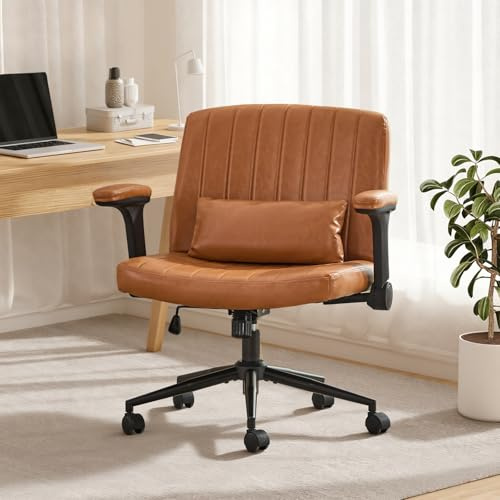 SAMERY Bürostuhl Schreibtischstuhl mit klappbaren Armlehnen, extra breiter Sitz für Schneidersitz, höhenverstellbarer und 360° drehbarer Bequemer Lesesessel Stuhl PC Stuhl mit Wippfunktion (Braun)
