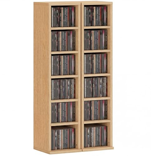 HOMCOM Set 2 Mobili Porta CD Ripiani Regolabili 21x22.5x88.5cm Color Legno