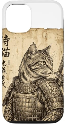 Hülle für iPhone 12/12 Pro Vintage Samurai Cat Warrior Japanischer Holzblock Japan