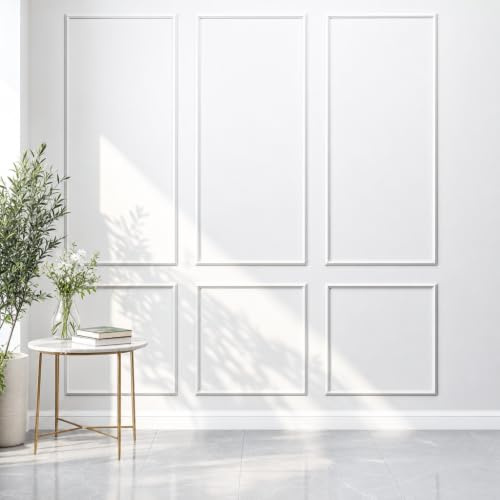 6 Frames Pre-Cut Wall Panelling Kit, Self Adhesive Peel and Stick Moulding | Ready to Assemble Wainscoting Panels for Living Room, Bedroom, Accent Walls – Paintable, Lightweight DIY Home Decor