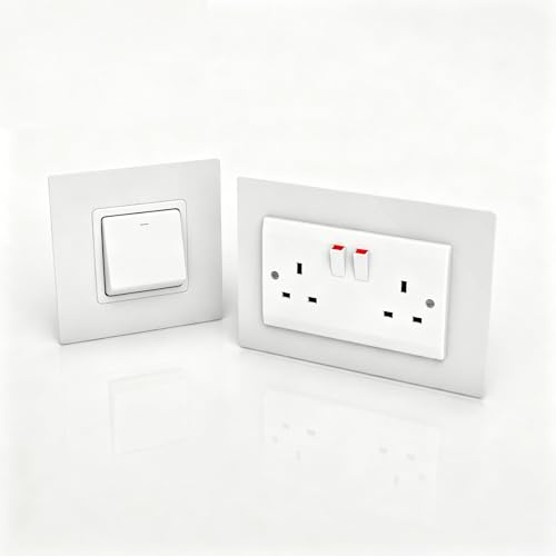 2 Pcs Including Double Light Switch Surround and A Single Socket Surround Plate, White Acrylic Light Switch Cover Plates, Easy Stick Wall Sticker for Home Decoration and Wall Protection