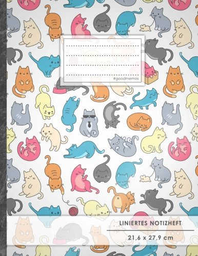 Liniertes Notizbuch • A4-Format, 100+ Seiten, Soft Cover, Register, Mit Rand, „Verückte Katzen“ • Original #GoodMemos Lined Notebook • Perfekt als Deutschheft, Schulheft, Übungsheft, Lineatur 27