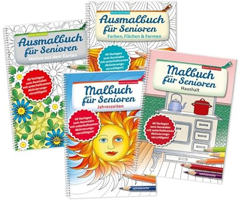 Ausmalbuch für Senioren Bd. 1-4 im SET: mit unterhaltsamen Aktivierungsvorschlägen