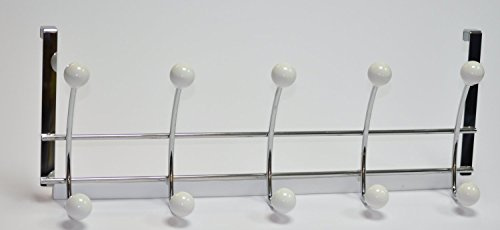 Stahl/Porzellan Türgarderobe Türhaken Garderobe Haken mit 5 Haken, glanz chrom/weiss 430 x 185 x 165mm