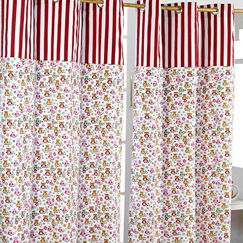 Homescapes Kindervorhang Mädchen Kinderzimmer Ösenvorhang Dekoschal Eule 2er Set orange rosa weiß 117 x 137 cm (Breite x Länge je Vorhang) 100% reine Baumwolle