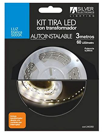 Silver 240350 Ruban LED, 4,8 W/M, 5000 K, 3 m, 12 V, avec transformateur