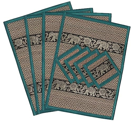 GURU SHOP Platzdeckchen, Bastuntersetzer, Tischmatte 4èr Set - Türkis, 25x35x0,3 cm, Tischläufer, Tischdecken