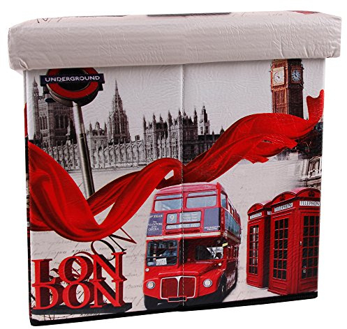 Mediablue Sitzhocker faltbar Sitzwürfel Fußbank Aufbewahrungsbox Motiv London Bus England