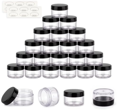 ZEJIA 5 Gram Cosmetic Sample Containers with Lids 25pcs Empty Small Makeup Jars Plastic BPA Free(Black)