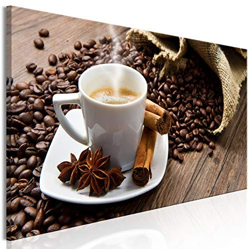 decomonkey Bilder Kaffee Küche 120x40 cm 1 Teilig Leinwandbilder Bild auf Leinwand Vlies Wandbild Kunstdruck Wanddeko Wand Wohnzimmer Wanddekoration Deko Caffee Tasse Zimt braun