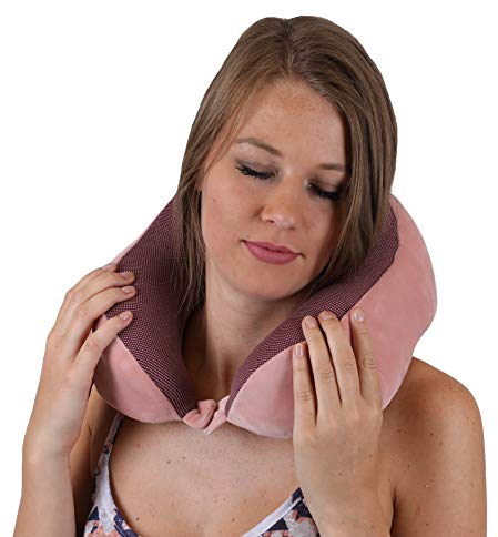 Betz Reisekissen Nackenkissen Relax Kopfstütze, weiches Kissen zum Schlafen, Flugzeug, Auto Nackenhörnchen Füllung Memory Schaum Farbe rosa