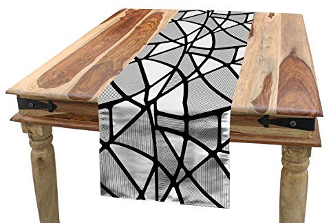 ABAKUHAUS Schwarz-Weiss Tischläufer, Thick Dünne Linien Tile, Esszimmer Küche Rechteckiger Dekorativer Tischläufer, 40 x 300 cm, Grau Schwarz
