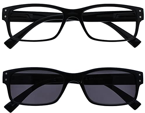 The Reading Glasses Company Die Lesebrille Unternehmen Herren Groß Schwarz Leser Mit Sonne Leser Doppelpack Federscharniere RS11-1 +2,50