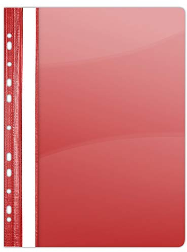 DONAU 1704001PL-04 Plastik Schnellhefter Gelocht A4 Rot, Sichthefter Kunststoff Strapazierfähigem PVC Hart Glasklares Deckblatt Klemmmappe für Büro und Schule, Eurolochung | 10er Pack