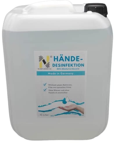 NURFUERDICH Hand Desinfektionsmittel kanister 10 Liter in 80% Alkohol mit Glycerin für die Haut
