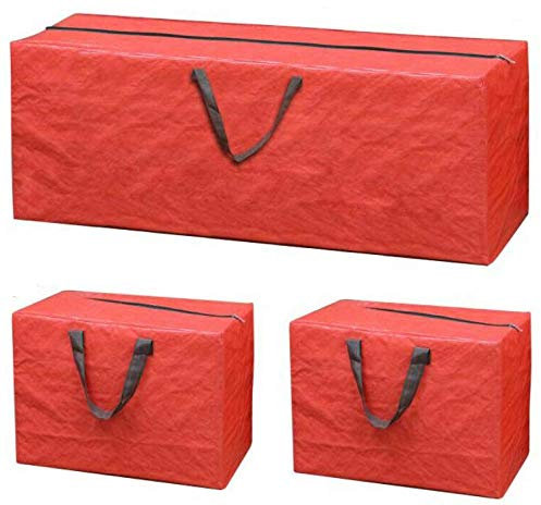 NIGMA Christmas Xmas Storage Zip Bag for Tree, Decorations & Lights, Storage Box (3Pc Red Christmas Storage Bag)