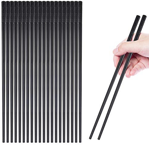 Lot de 10 paires de baguettes réutilisables en fibre de verre, antidérapantes, passent au lave-vaisselle, pour la cuisine japonaise de style chinois (24,1 cm, fleur de cerisier noire)