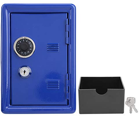Minitresor Sparschwein, Tresor-Spardose für Kinder, abziehbare Aufbewahrungsbox für Geldwechsel, rutschfeste Safe-Metallverpackung mit Minischlüsseln, Simulationscode-Rad(Blau)