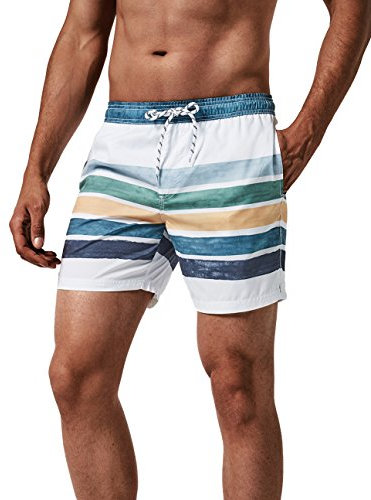 MaaMgic Short de Bain pour Homme Maillot de Bain Rayée avec Poche Séchage Rapide Short de Plage pour Vacance Piscine