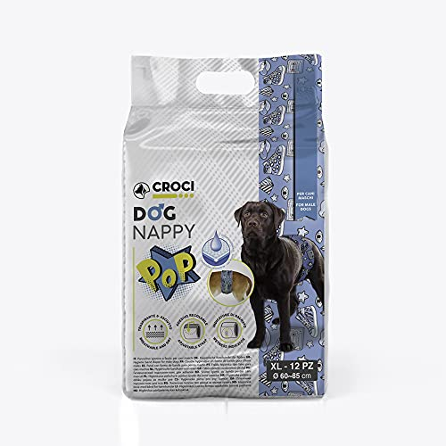 Croci Dog Nappy Pop - Saugtuch für Rüden, Größe XL - Ø 60-85 cm, hygienische Hundepipiwindelhose, Verstellbarer Klebeverschluss, 12 STK