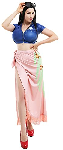haikyuu Women's Cosplay Costume Top and Wrap Skirt Decorated with Floral Pattern and Tassel, Multicolored, Large