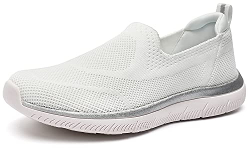 HKR Zapatos Mujer Sin Cordones con Memory Foam Comodas Arch Zapatillas Casual Zapato Caminar y Tenis Blancas 37 EU