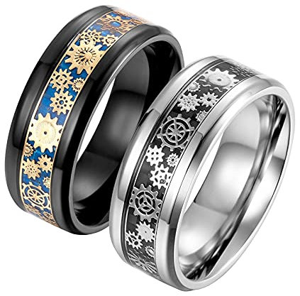 Aotiwe Verlobungsringe Silber Schwarz Ringe Getriebe Kohlefaser, Rostfreier Stahl Damen 57 (18.1) & Herren 60 (19.1)