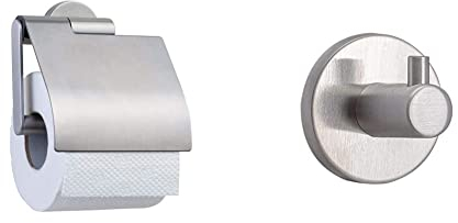 Tiger Boston Toilettenpapierhalter, Edelstahl gebürstet & Boston Haken klein, Edelstahl gebürstet