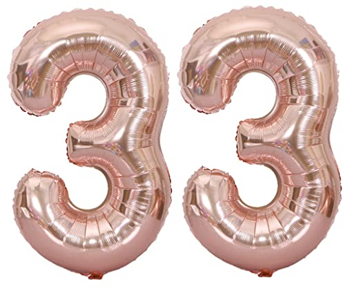 40 Zoll Luftballons Zahl 33 Rose Gold, Nummer 33 Luftballon Rosegold frau Luftballons 33. Geburtstag deko frauen Folienballon 33 Rose Gold 33 Ballons Große, Riese Heliumfolie Ballon 33 (number 33)