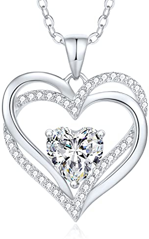 CDE Kette Damen Herzkette 925 Sterling Silber Geburtsstein Halsketten Schmuck Herz Anhänger Weihnachten Valentinstag Muttertags Geschenk Hochzeit Jubiläum Geburtstag Frau Freundin Mama