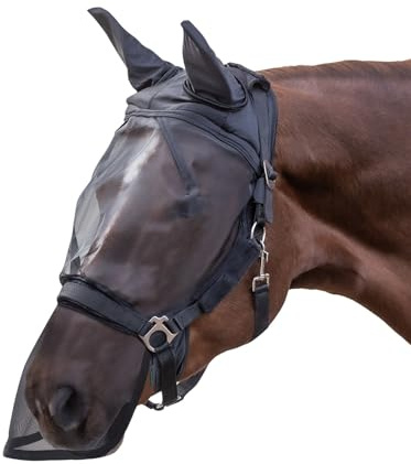WALDHAUSEN Fliegenmaske Premium f. Halfter, Ohren- u. Nasenschutz, schwarz, Pony