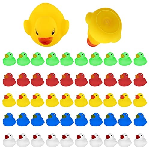 Luter 50 Piezas Juguete Baño Goma Pato, Mini Patos de Goma de Colores 5 Colores Patito de Baño Flotador y Chirrido Juguetes de Bañera para Fiesta de Bebe y Fiesta de Cumpleaños
