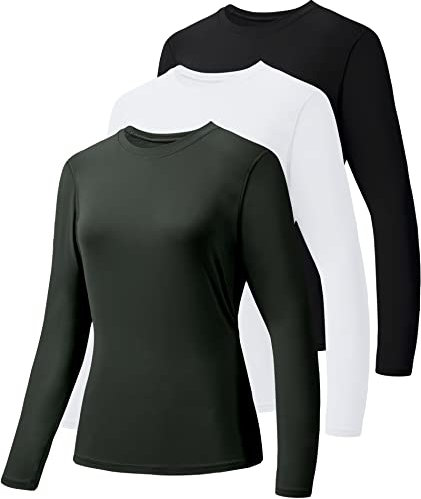 HIBETY 3 Pack Women's UPF 50+ Sun Protection Shirts, Workout Gym Long Sleeve Shirts, Quick Dry Tops (Black/White/Grey-02-XL)