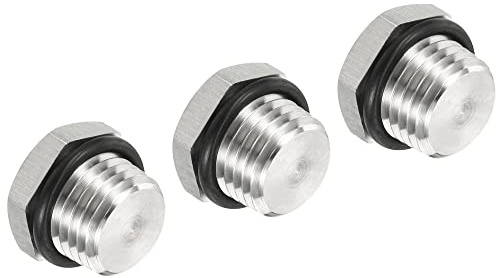 PATIKIL 1/4 NPT Mâle Bouchon 3pcs Imperméable Antipoussière 304 Inox Acier | Filetage Hex Tête Prise Solide Tube Raccord avec Scellage Caoutchouc Anneau