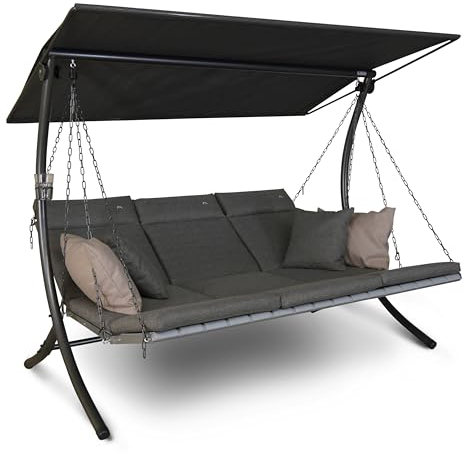 Angerer Hollywoodschaukel Luxus Smart – Schaukel zum Sitzen, Liegen & Entspannen, inkl. Bett-Funktion, einfache Montage, Made in Germany, hochwertiger Stoff, Grau