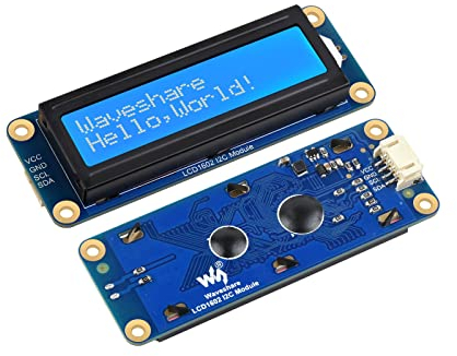 Waveshare 1602 LCD I2C Display Modul, Weiße Farbe mit Blauem Hintergrund 16x2 Zeichen LCD für Raspberry Pi/Raspberry Pi Pico/Jetson Nano/ESP32/Arduino, 3.3V/5V Kompatibel