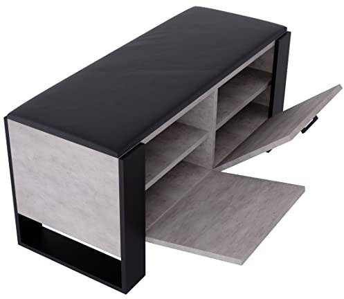 MRBLS Schuhschrank mit Sitzbank - Modernes Design & Robuste Qualität – Schuhregal Geschlossen Schuhbank Garderobenbank mit Sitzfläche Sitzpolster – erhältlich in 6 Farben (Beton - Schwarz Matt)