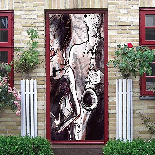 Türaufkleber Selbstklebend 3D Türposter Türtapete-Wasser -Türfolie Door Stickers Abstrakte Musik 77 X 200 Cm - Kinderzimmer Küche Wohnzimmer Schlafzimmer Arbeitszimmer Bürotür Fotos - Türwandaufklebe