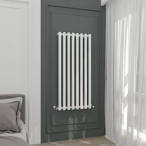 WarmeHaus White 1200x545mm Vertical Designer Column Radiator Single Round Panel Tall Bathroom Radiators Heater