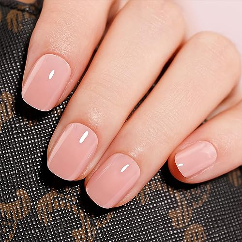 RYMAUP® 24 Stück extra kurze Nägel zum Aufdrücken, quadratisch, rund, künstliche falsche Nagelspitzen, Nagelset mit Nagelkleber, Nagelfeile, Stock, natürliches Nude
