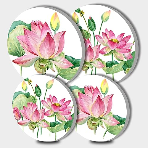 Lotus Flower Metal Round Hob Covers 4-Piece Stove Plate Cooker Hob Covers for Cookers Top Burner Gas Range Oven Protector Kitchen Tools Accessories Cooktop Decorative Kitchen Decor