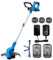 WISETOOL Weed Wacker Battery Powered,Cordless String Trimmer & Edger,12 Inch Weed Eater with 3 Spools, Edger Lawn Tool with 90 Degree Adjustable Head,20V 2.0Ah Battery 2 Pack and Fast Charger Included