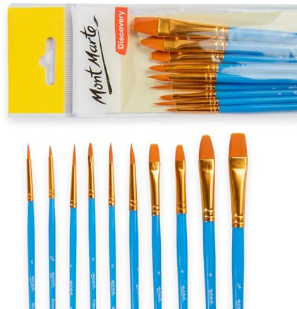 Mont Marte Pinceaux Peinture – 10 pcs – Ensemble de Pinceaux idéal pour la Peinture à l'huile, Peinture Acrylique, Gouache