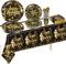 Lets Joy 81 Piezas Vajilla de Fiesta de Año Nuevo, Vajilla de Víspera de Año Nuevo, Negro Dorados Vajilla Set, Vajilla de Fiesta Negra y Dorada, Happy New Year Party Vajilla Set (Negro Oro)