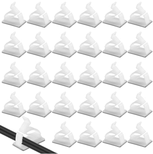 MisFun 50 Pièces Clips Cable, Support de Câble, Fixation Cable Electrique, Support de Câble Autocollant, Support de Fil, pour Guirlande Lumineuse, Réseau Ligne TV, Bureau, Maison (Blanc)