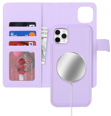 Zouzt for iPhone 11 Pro Max 6.5 Inch Detachable Wallet Case with Card Holder for MagSafe, Premium PU Leather 2 in 1 Flip Folio Book Magnetic Stand Protective Phone Cover - Purple