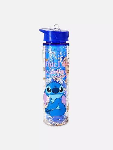 P&R:UK Stitch Water Bottle 550ml Glitter Filled with Straw leakproof sports Kids school gym Reusable Travel drinks bottles